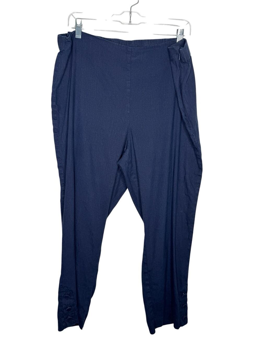 J.JILL / navy blue 100% linen cropped elastic waist side zip pants / XL